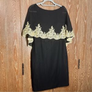 JJ's House NWT Women's Dress Sz 8 Gold and Black Bodycon Scoop Knee-Length Chiff